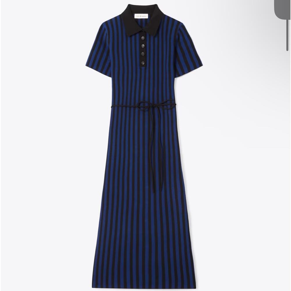 Tory Burch Navy and Black Striped Polo Maxi Dress